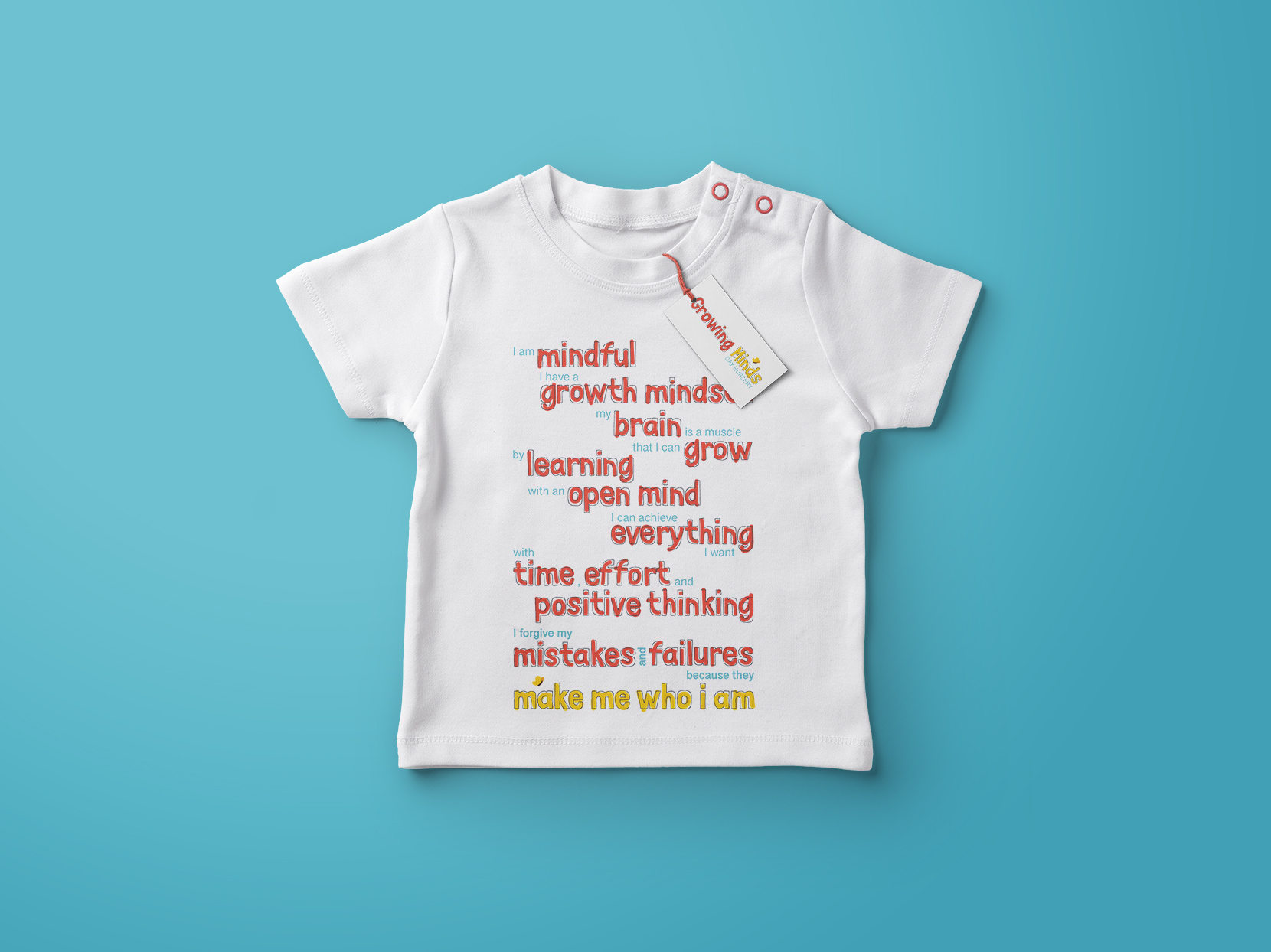 Baby grow with Growing Minds Nursery brand ethos printed on